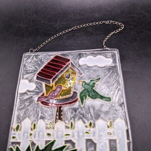 Stained Glass Birdhouse Art with Chain Suncatcher
